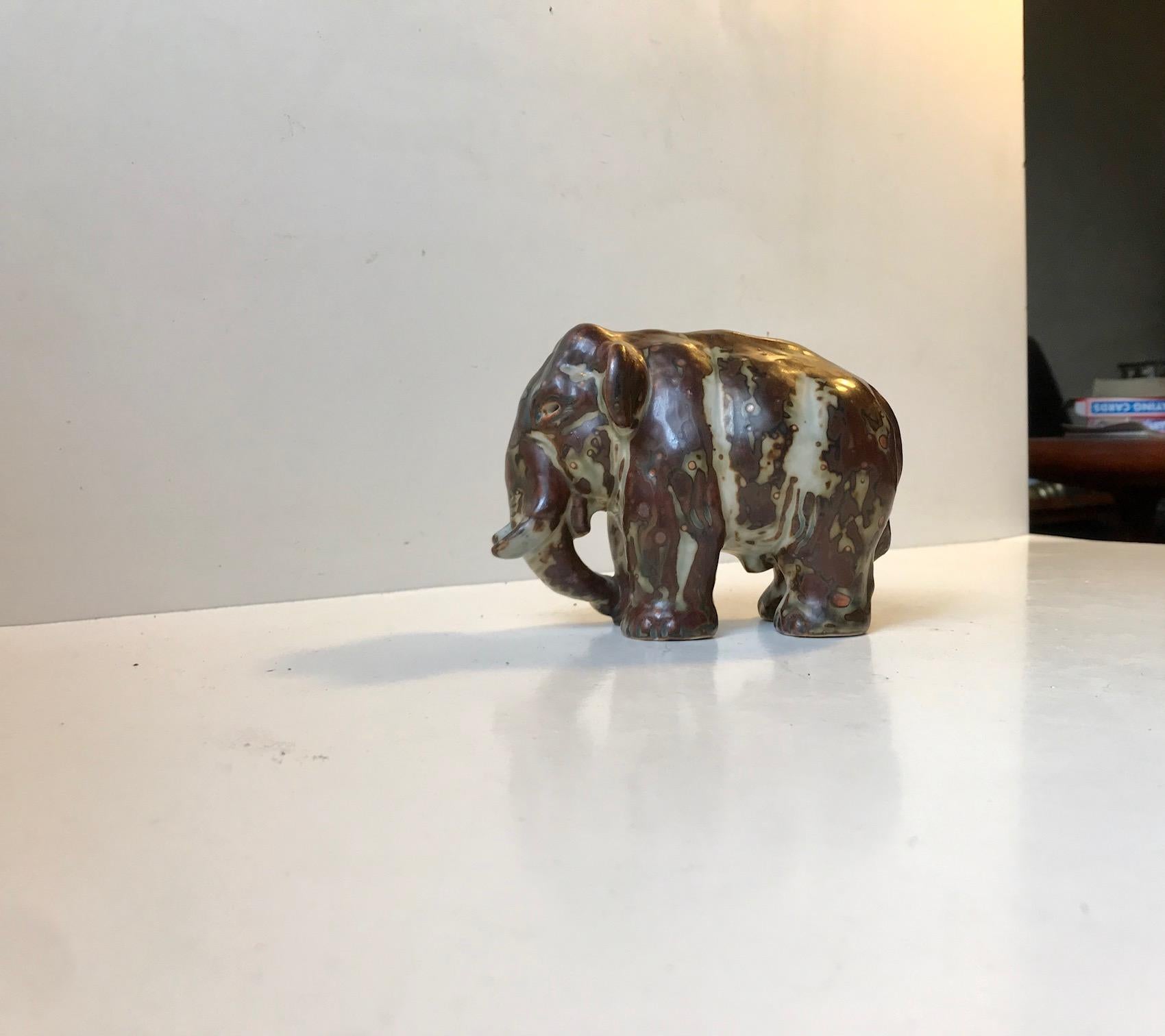 This series of elephants and mammoths was designed by the Danish ceramist Knud Kyhn (KK) all the way back in 1929. Hugely inspired by the sung glazes applied in Axel Salto's and Bode Willumsen's designs these naturalistic figurines became popular