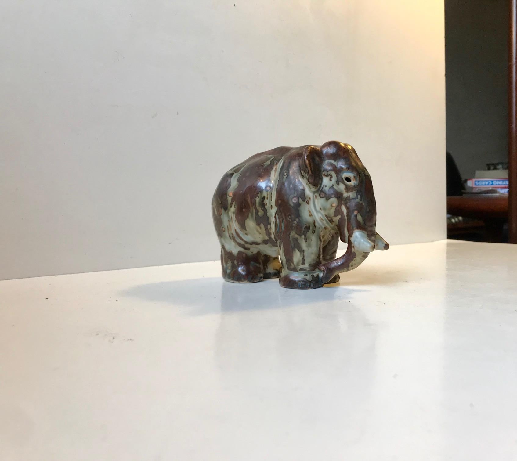 Sung Glazed Ceramic Elephant by Knud Kyhn for Royal Copenhagen, 1950s In Good Condition In Esbjerg, DK