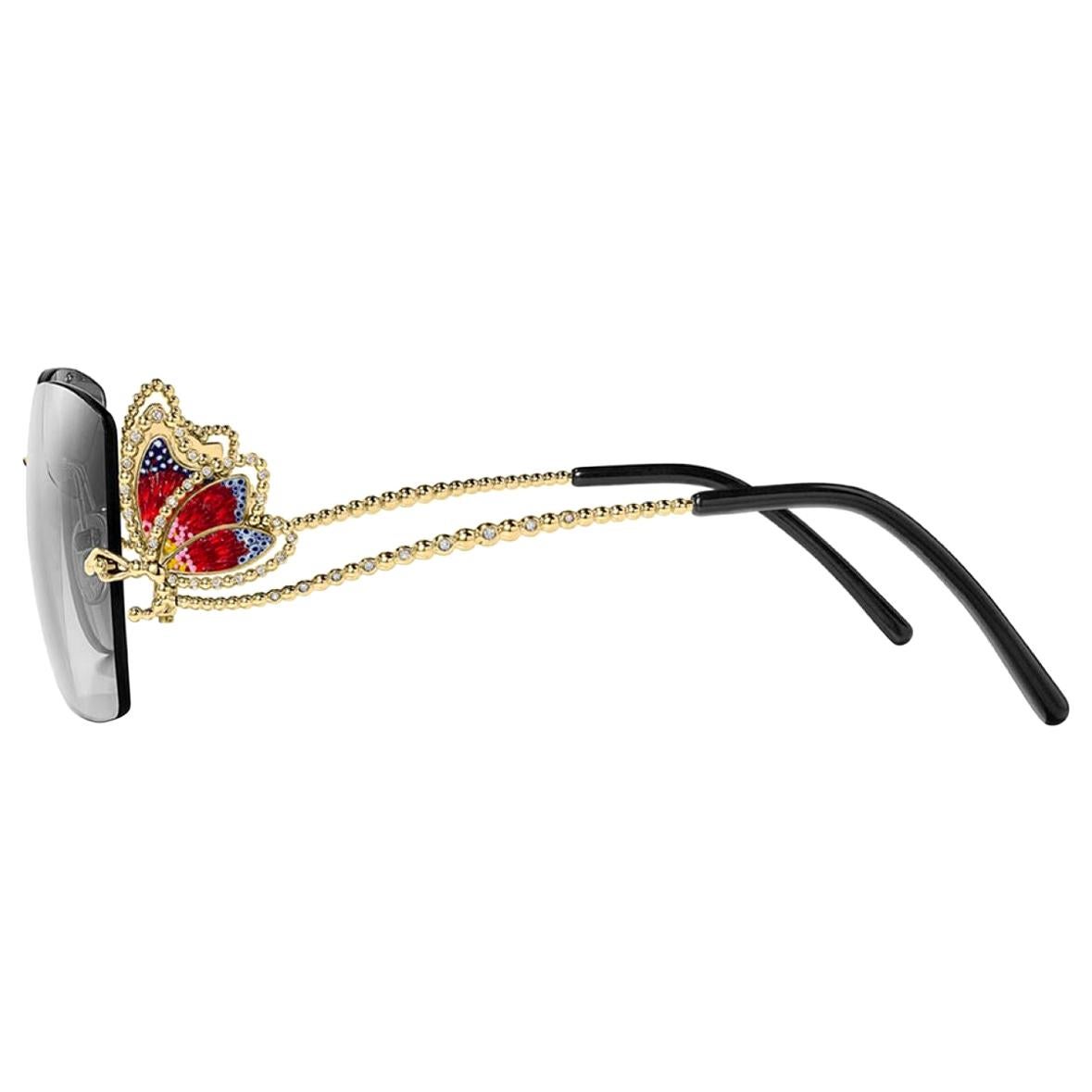 Sonnenbrille aus Gold mit weißen Diamanten, 18KT, von Hand mit Mikromosaik-Technik verziert