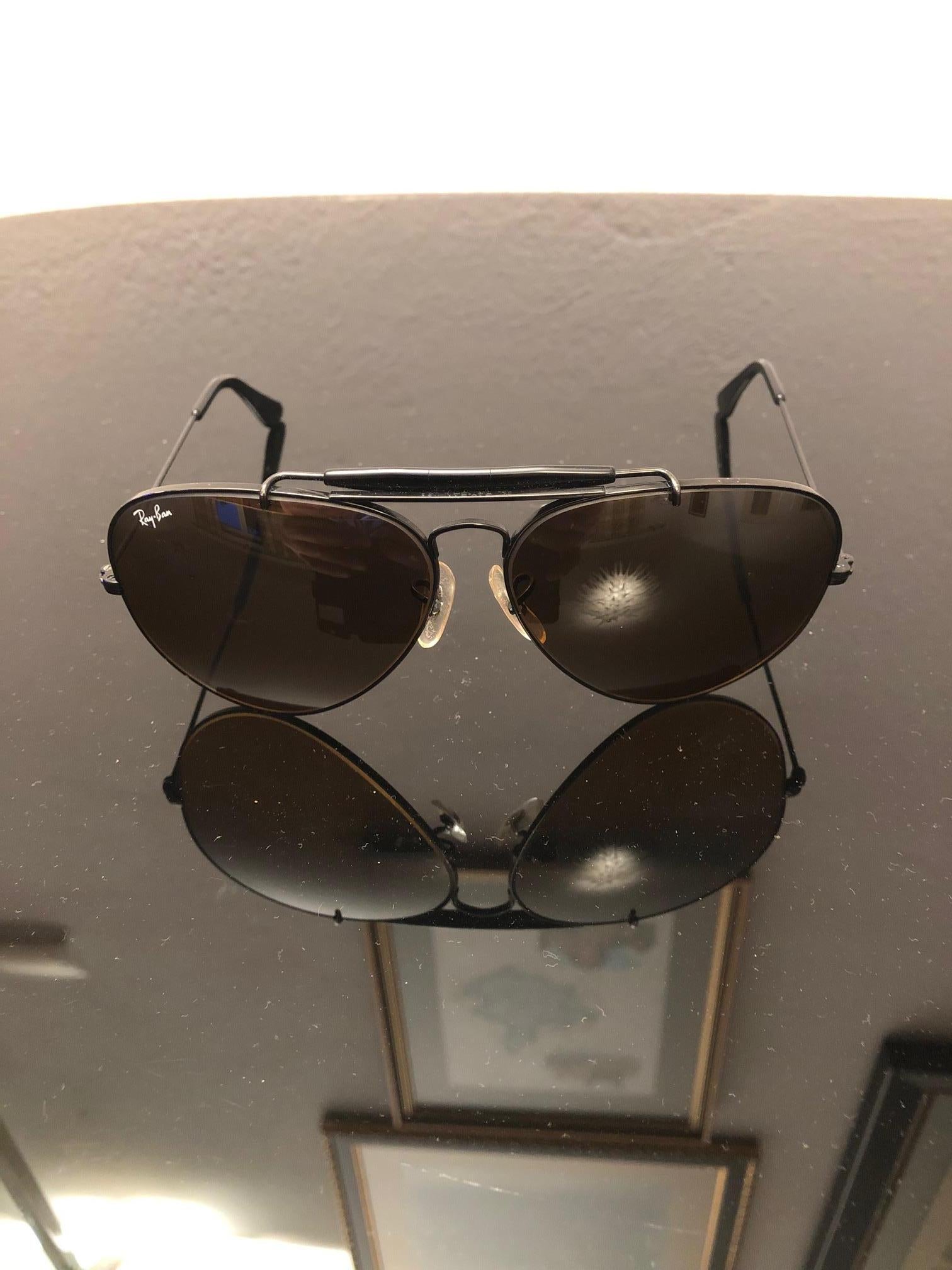 American Sunglasses Ray-Ban Aviator Black Outdoorsman B-15, B & L, USA, 1980s For Sale