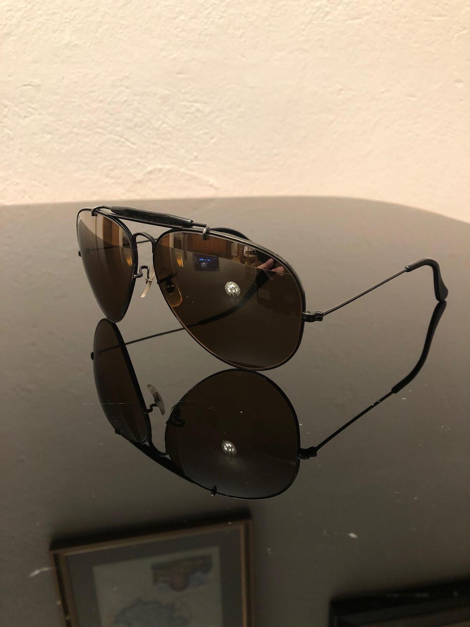 Late 20th Century Sunglasses Ray-Ban Aviator Black Outdoorsman B-15, B & L, USA, 1980s For Sale