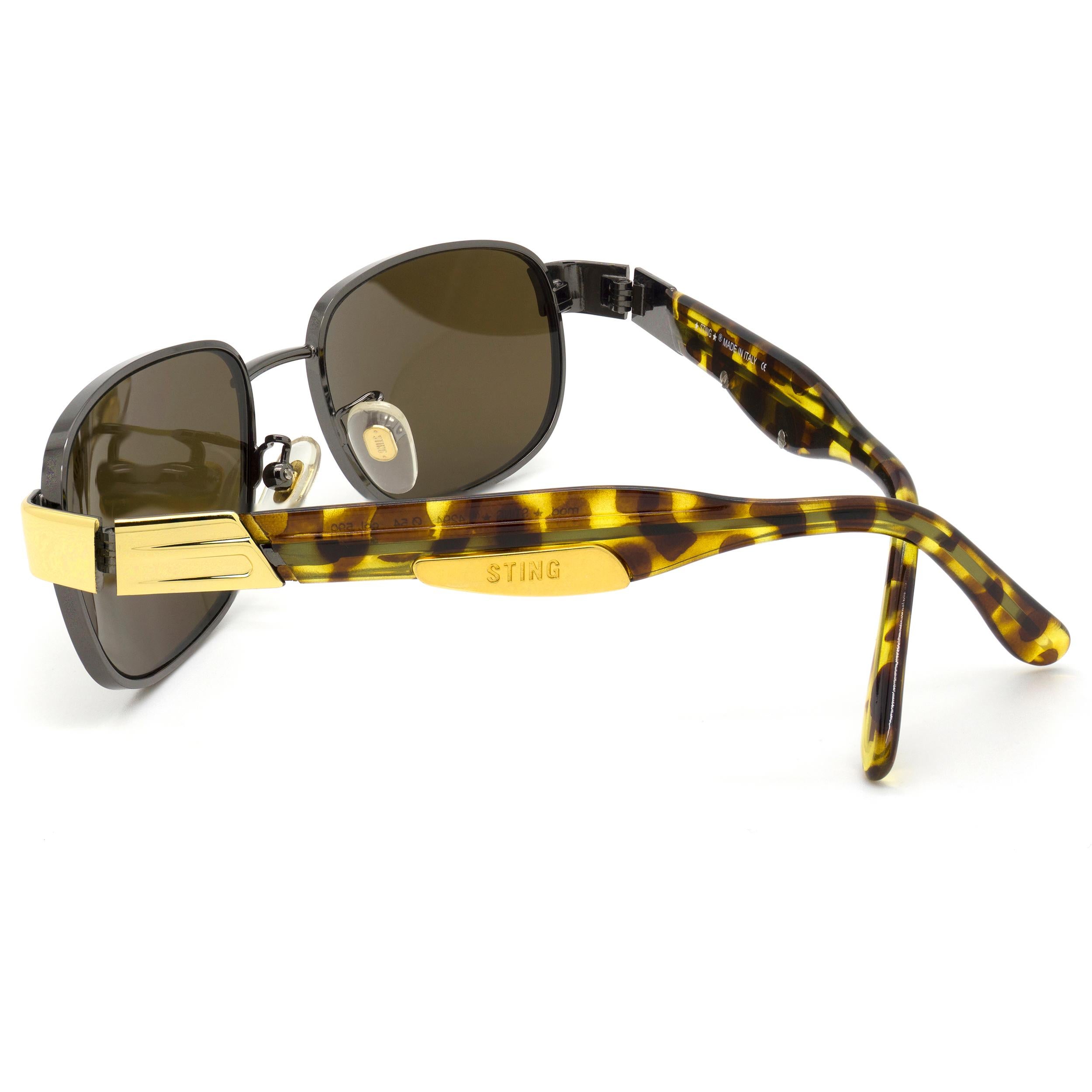 Marron Lunettes de soleil rectangulaires par Sting, Italie, années 1990 en vente