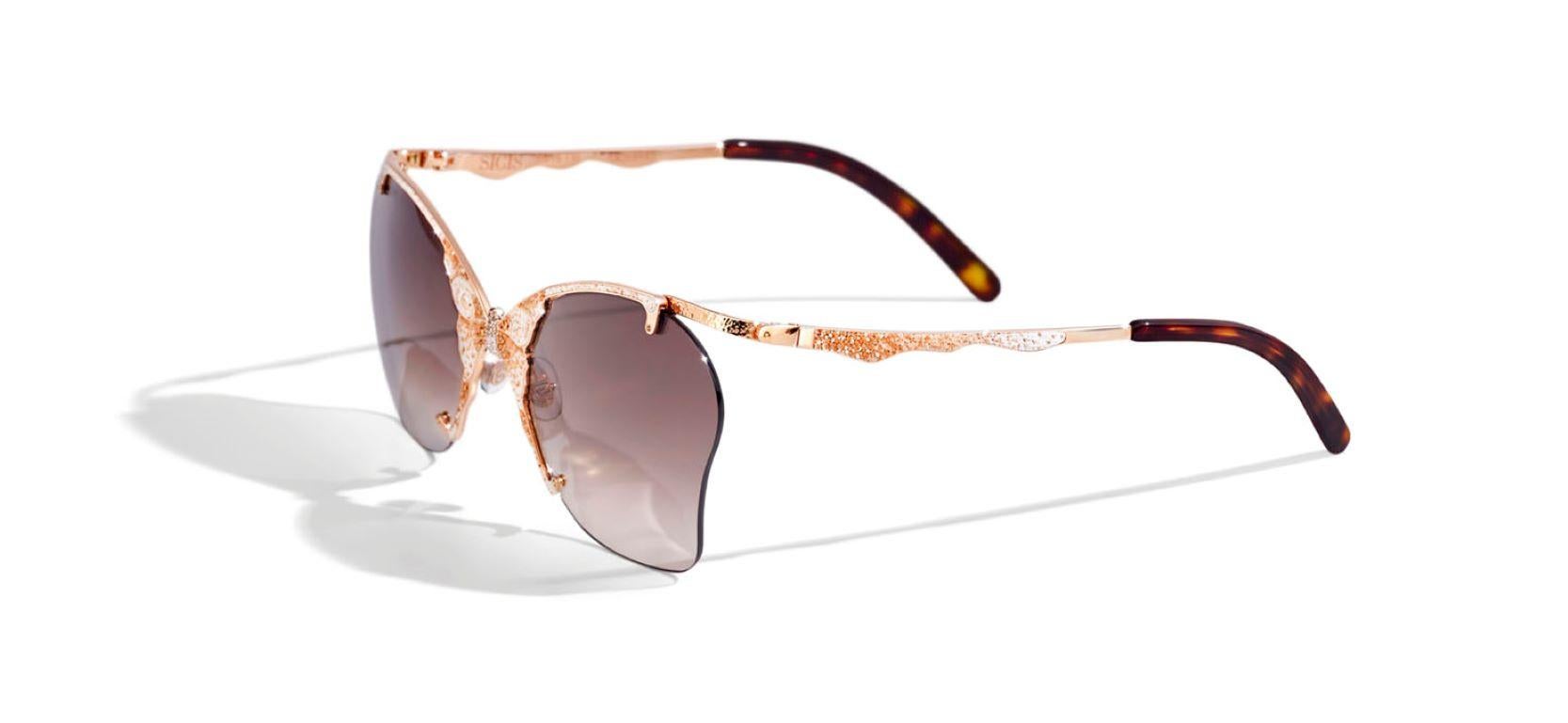 Modern Sunglasses Rose Gold White & Brown Diamonds Brown Hand Decorated Micromosaic For Sale
