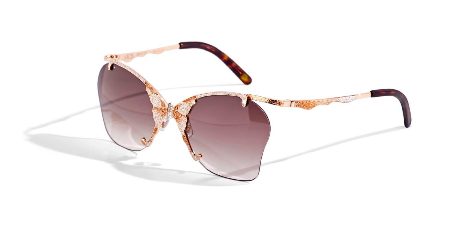 Brilliant Cut Sunglasses Rose Gold White & Brown Diamonds Brown Hand Decorated Micromosaic For Sale