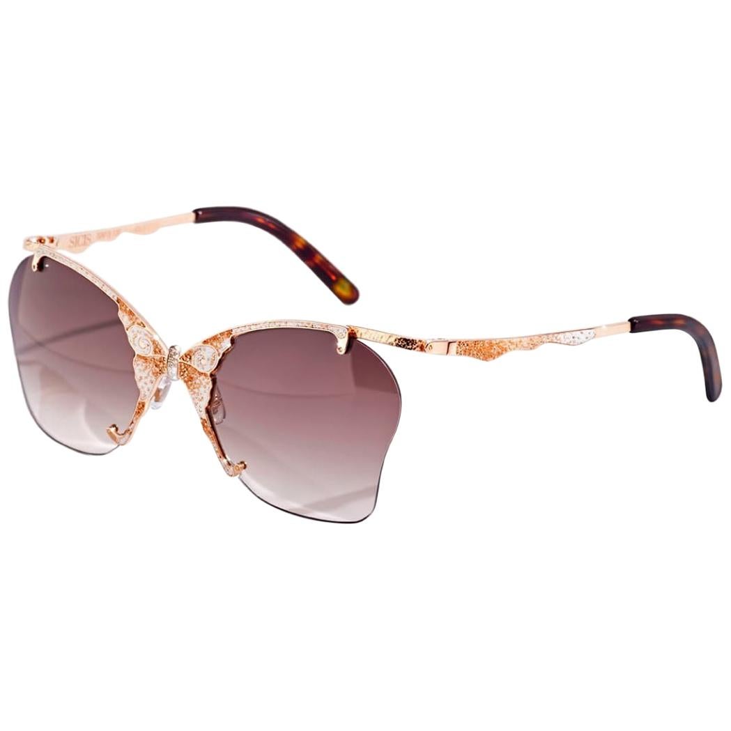 Sunglasses Rose Gold White & Brown Diamonds Brown Hand Decorated Micromosaic For Sale
