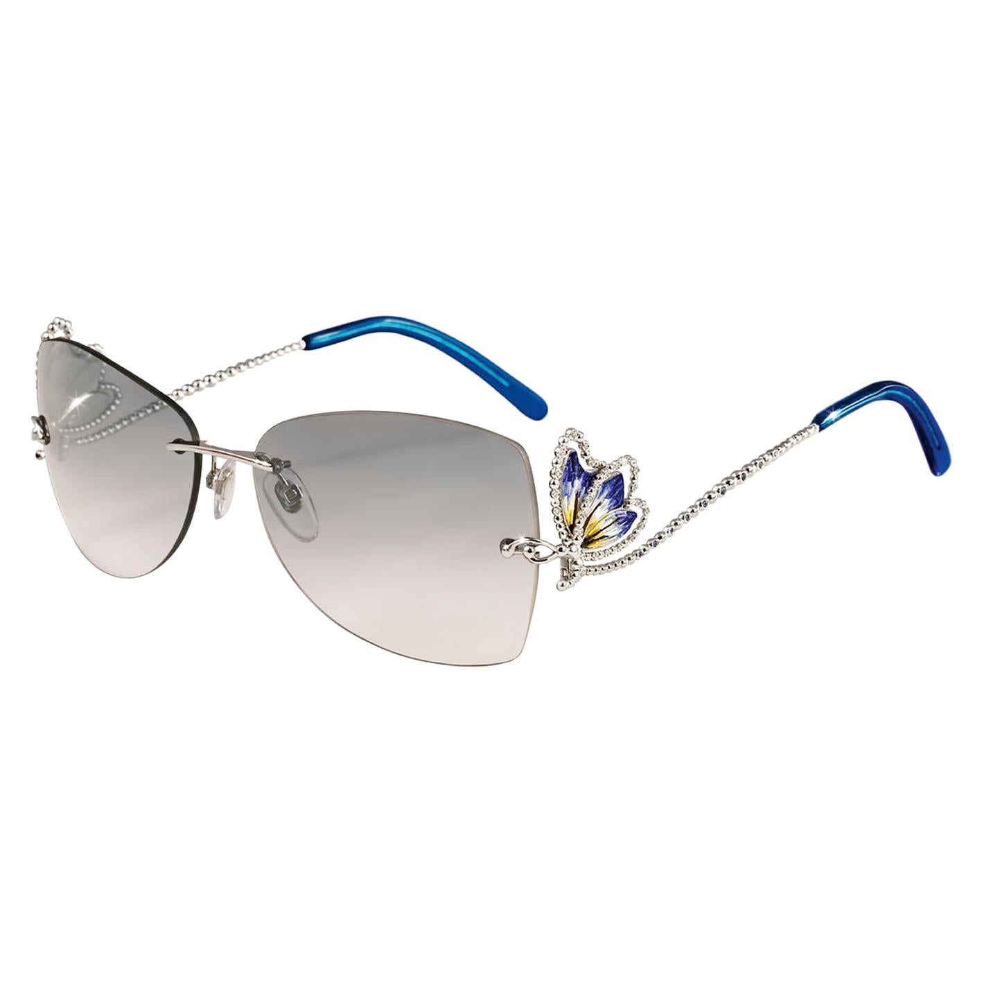 Sunglasses White Gold White Diamonds Sapphires Hand Decorated with Micromosaic For Sale