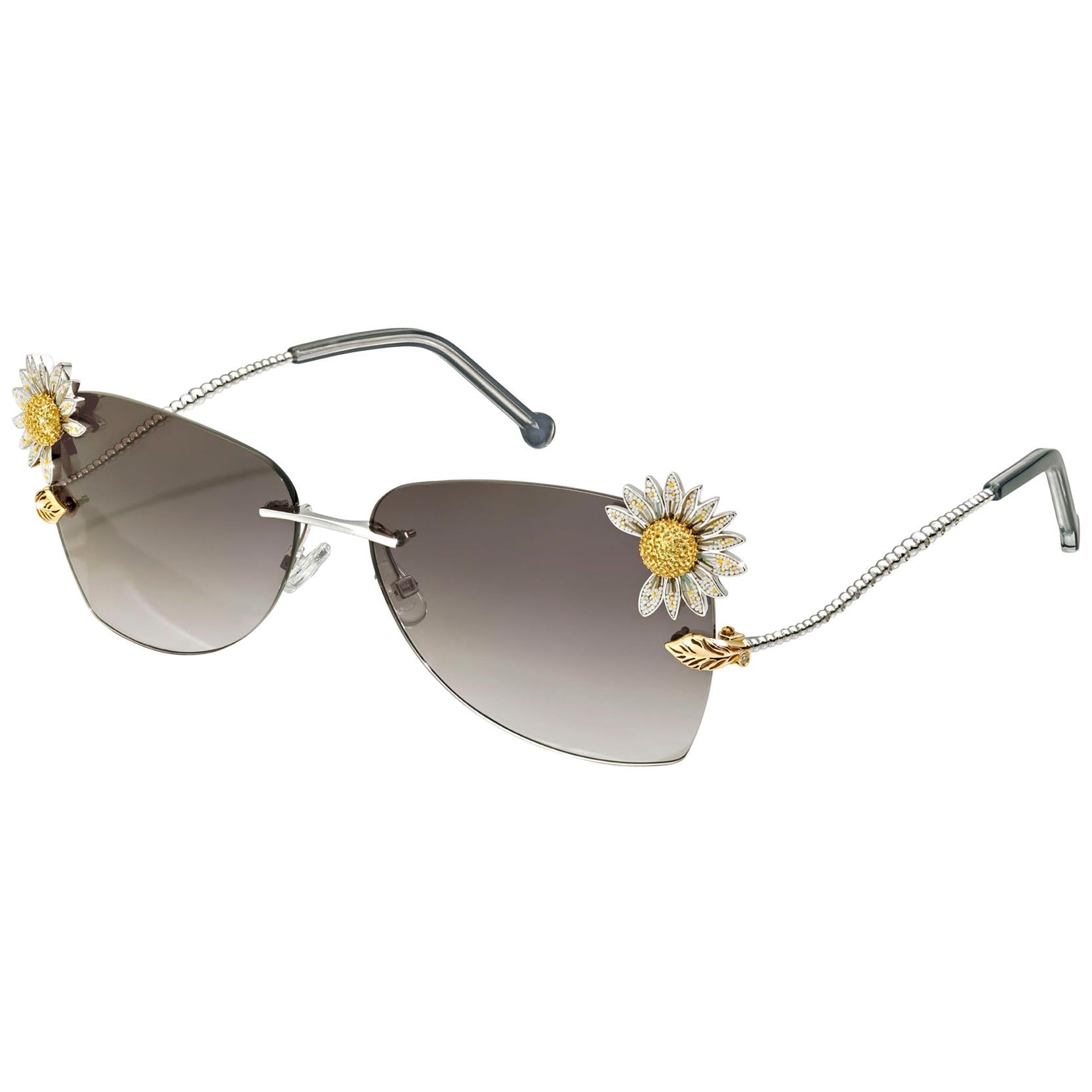 Sunglasses White Gold White Diamonds Yellow Sapphires Hand Decorated Micromosaic For Sale