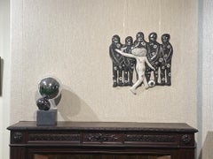 Free kick, figurative, drawing wall sculpture, Korean artist Sungrea Kim