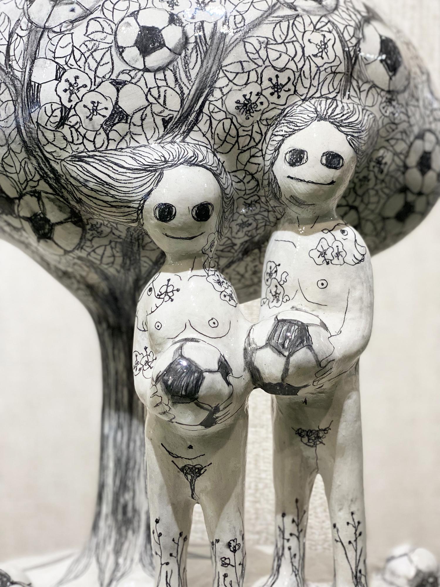 In the beginning there was soccer, figurative drawing sculpture, Adam and Eve  - Art by Sungrea Kim