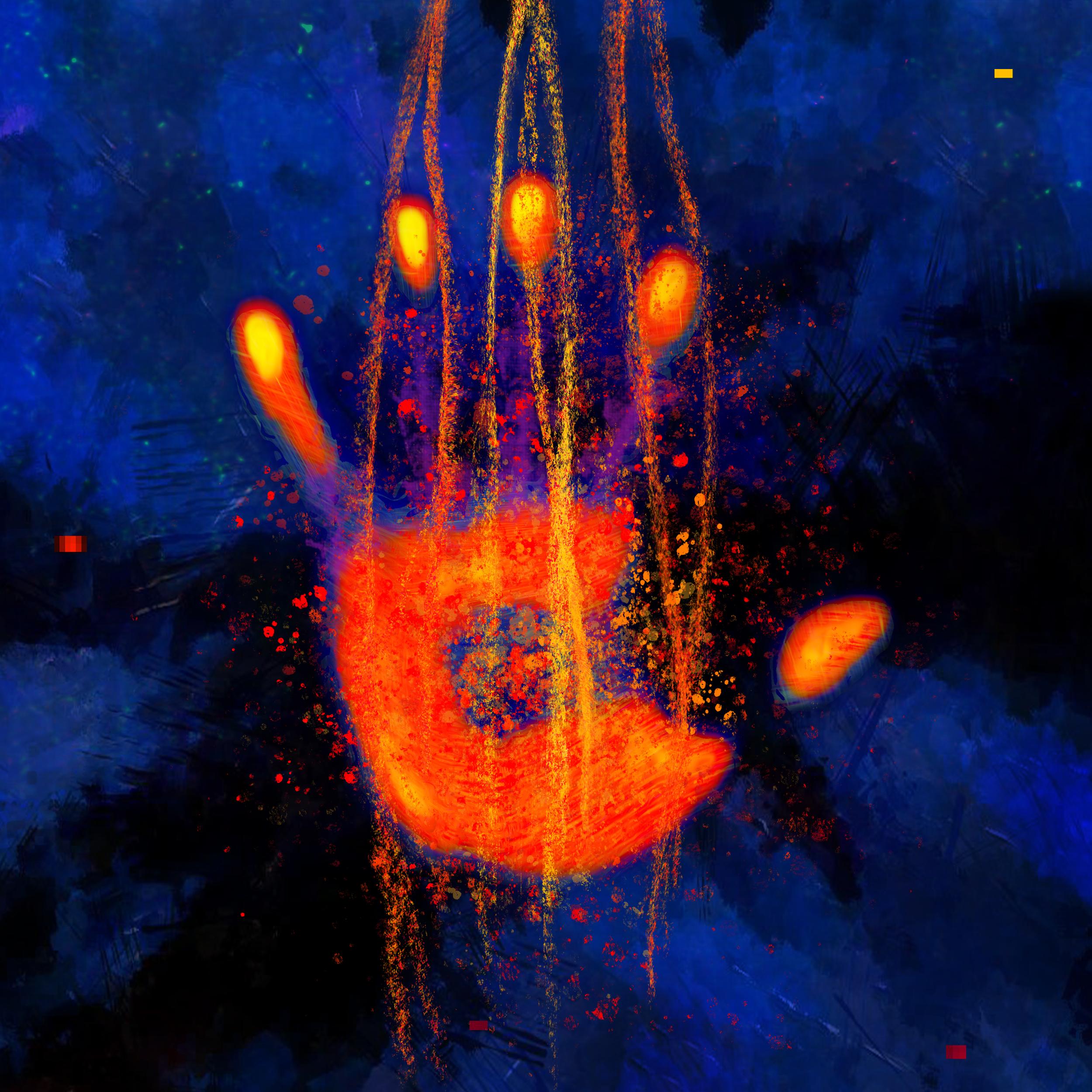 Sungyong Hong Abstract Painting - Beyond #06 [Blue, Orange, Red, 3D, Lenticular, New media, Hand]