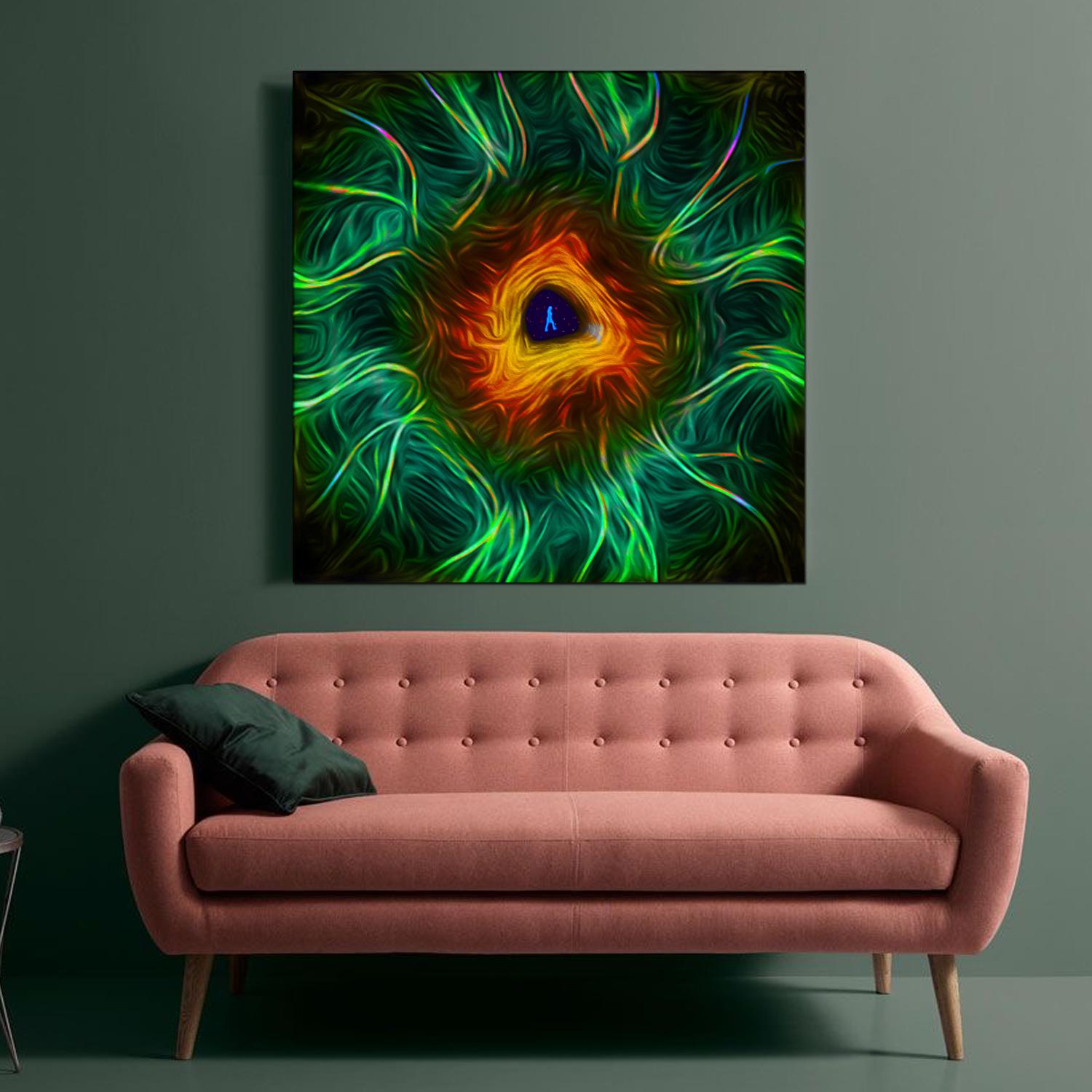 Beyond #08  [Green, Orange, 3D, Lenticular, New media, Circle, Galaxy, Space] For Sale 1
