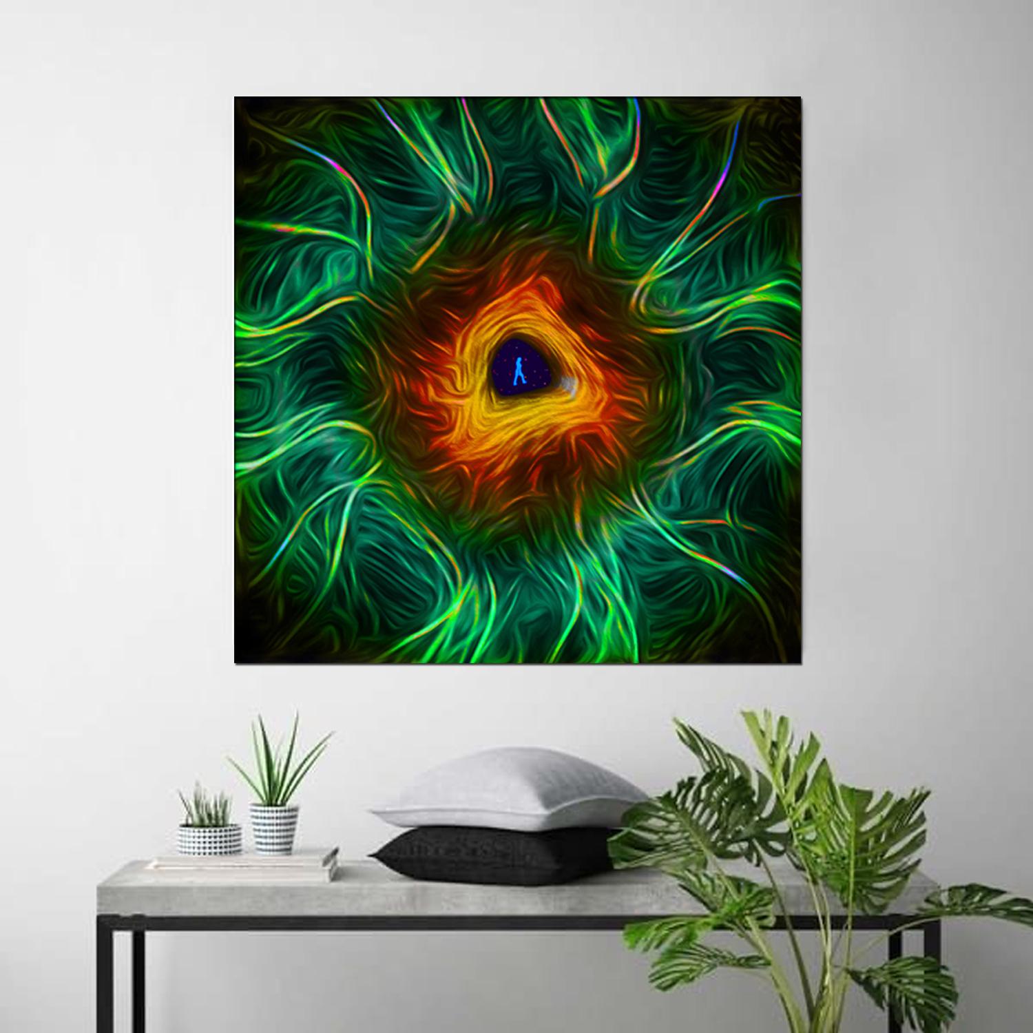 Beyond #08  [Green, Orange, 3D, Lenticular, New media, Circle, Galaxy, Space] For Sale 2