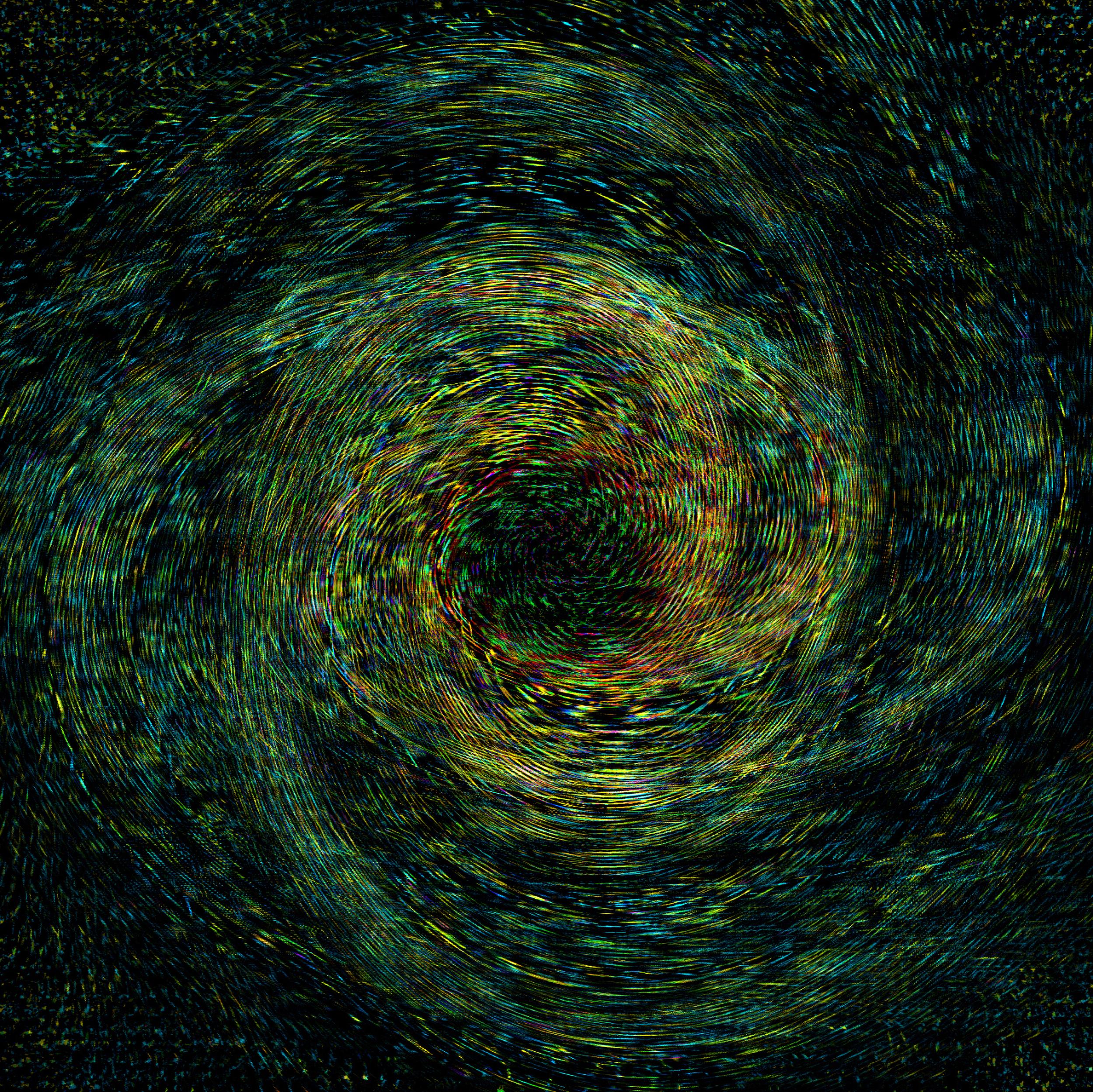 Abstract Painting de Sungyong Hong - Heuristic #04 [Negro, Verde, Amarillo, 3D, Lenticular, Nuevos medios, Círculo, Space]