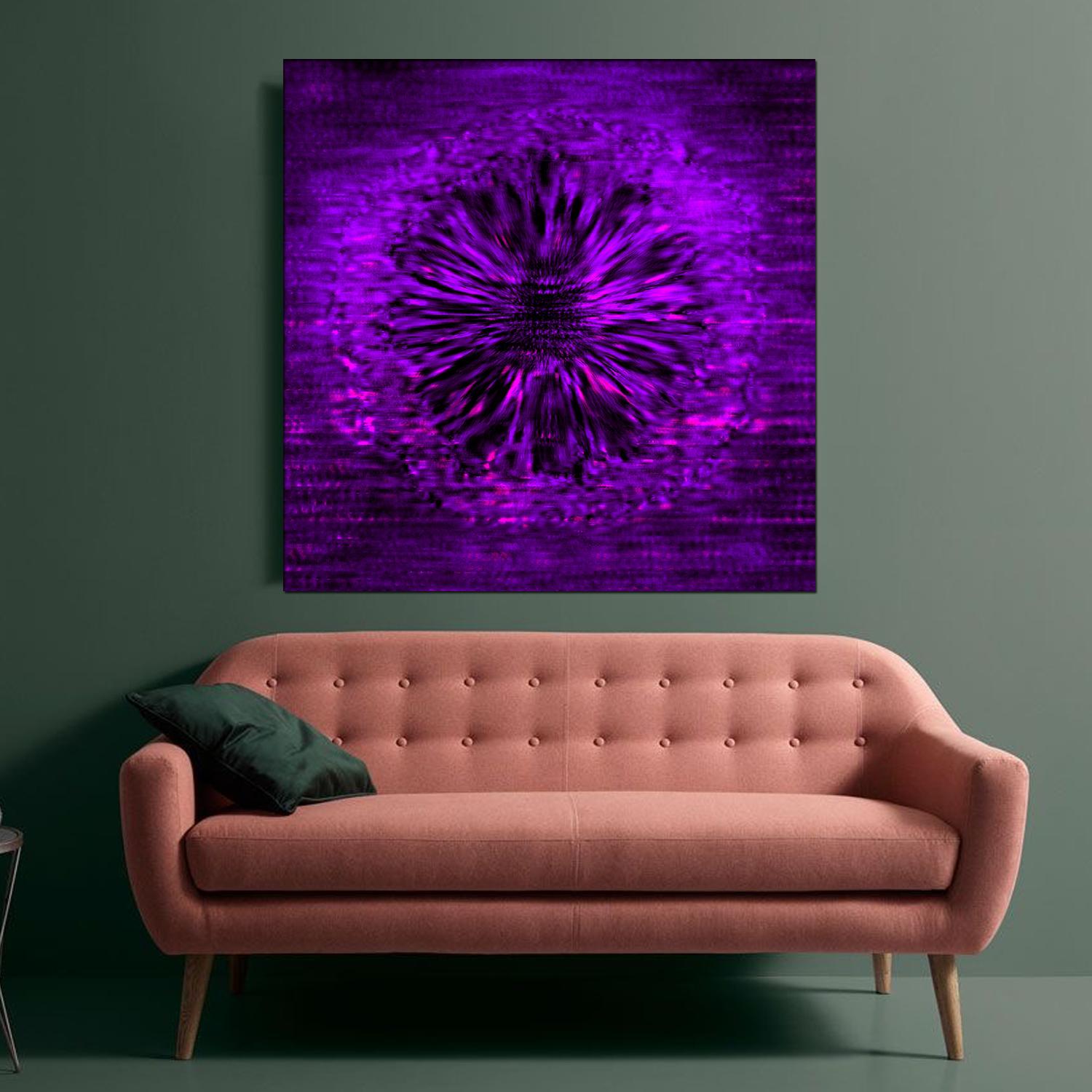Noise n°09 (noir, violet, 3D, lenticulaire, nouveaux médias, cercle, Galaxy, espace) - Violet Abstract Painting par Sungyong Hong