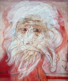 Volto, Acrilico su tela dell'artista moderno Sunil Das "In stock"