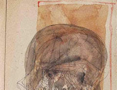 Head II, Mixed Media on Board, Brown, Black by Master Indian Artist "In Stock"