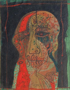 Sunil Das - Head IV, Mixed Media on Board, Red, Green, Blue, Black by Sunil Das "In Stock" Head IV, Mixed Media on Board, Red, Green, Blue, Black by Sunil Das "In Stock"