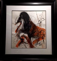 Used Horse, Mixed Media on Paper, Black, Brown by Modern Artist Sunil Das "In Stock"