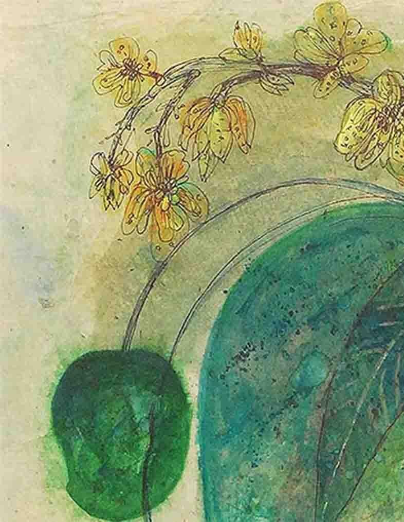 Mangoes, Mixed Media on Paper, Green, Blue, Yellow by Artist Sunil Das