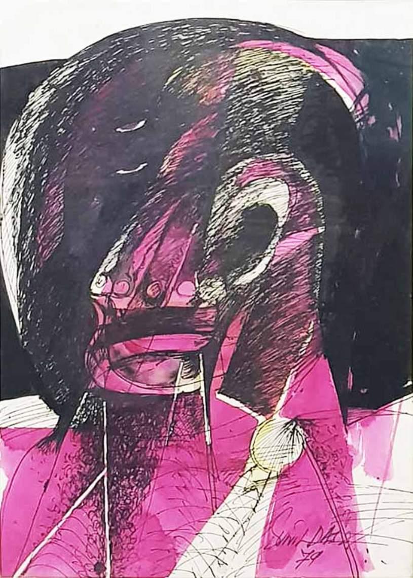Ohne Titel, Tinte & Aquarell auf Papier, von Modern Artist Sunil Das ""Auf Lager""