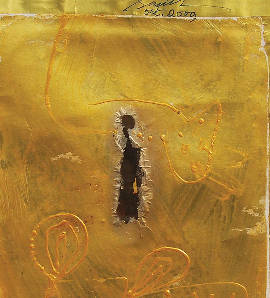 Abstrait, relief acrylique, technique mixte, or, noir de l'artiste indien « En stock » en vente 6