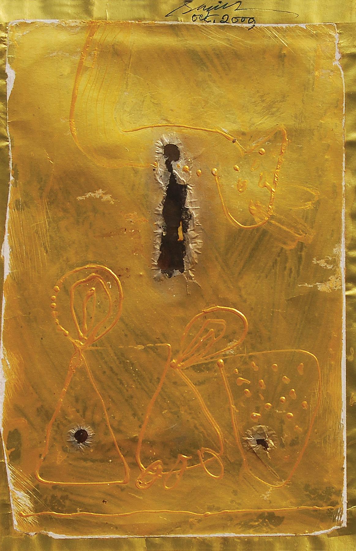 Abstraktes, Acryl-Relief, Mischtechnik, Gold, Schwarz von indischem Künstler, „Auf Lager“