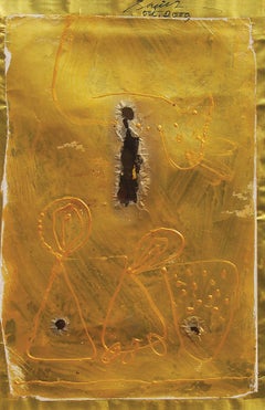 Abstraktes, Acryl-Relief, Mischtechnik, Gold, Schwarz von indischem Künstler, „Auf Lager“