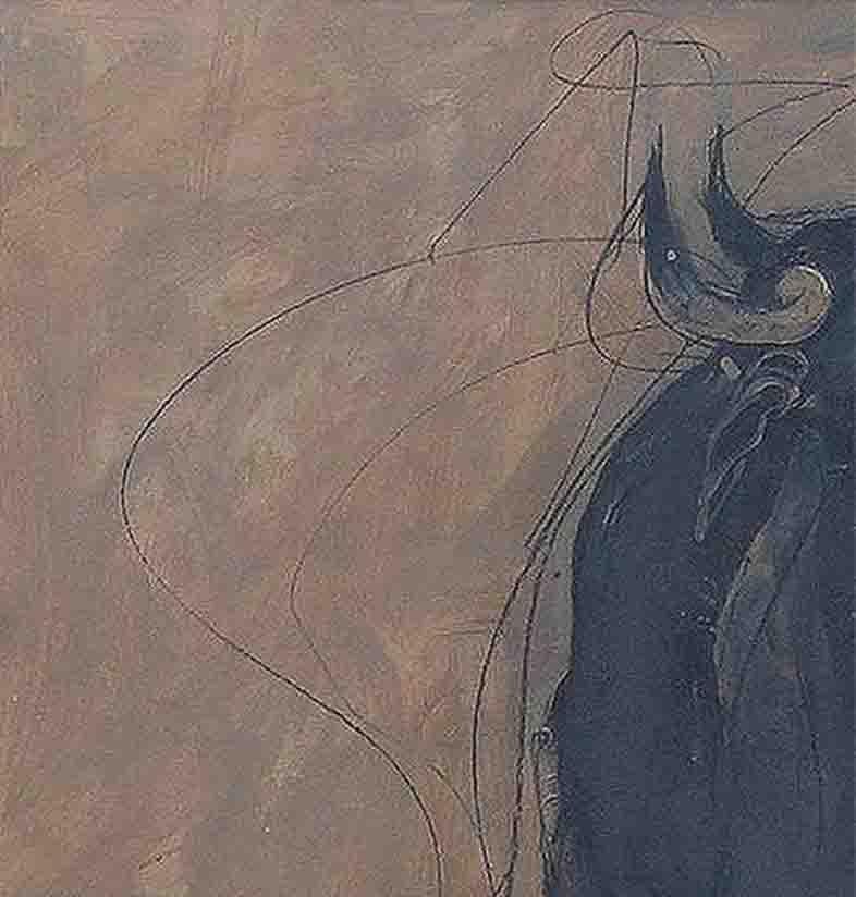 Bull, Black Brown, Charcoal Oil on Board by Indian Master 'In Stock' 1
