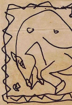 Bull & Horse Drawing, Pen & Ink on Paper, Black by Artist Sunil Das "In Stock"