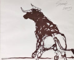 Bull, Ink on Paper by Indian Modern Artist Sunil Das "In Stock"