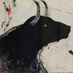 Bull, Mixed Media on Paper, Black Color by Indian Artist Sunil Das "In Stock"