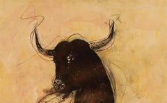 Bull, Mixed Media on Paper by Indian Artist Sunil Das "In Stock"
