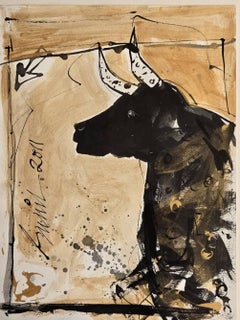 Bull, Mixed Media on Paper by Indian Modern Artist Sunil Das "In Stock"
