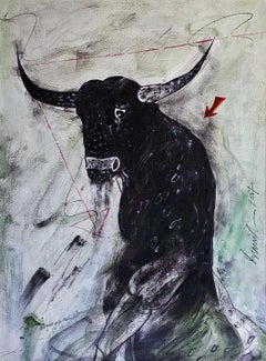 Bull, Mixed Media on Paper by Indian Modern Artist Sunil Das "In Stock"