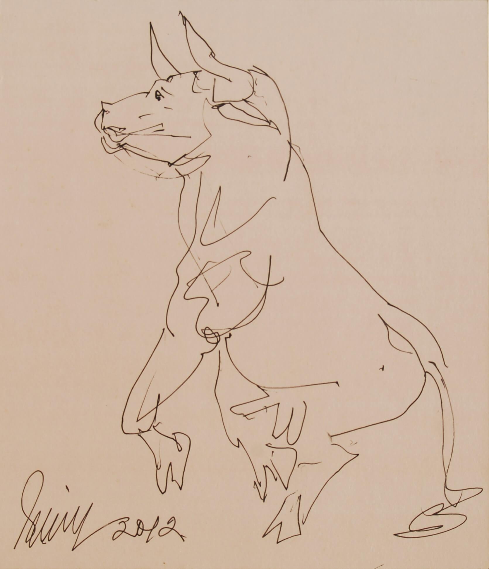 Toro, Pluma sobre papel del artista moderno Sunil Das "En Stock"