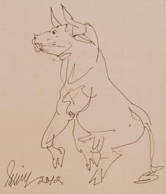 Bull, Pen on Paper by Modern Artist Sunil Das "In Stock"