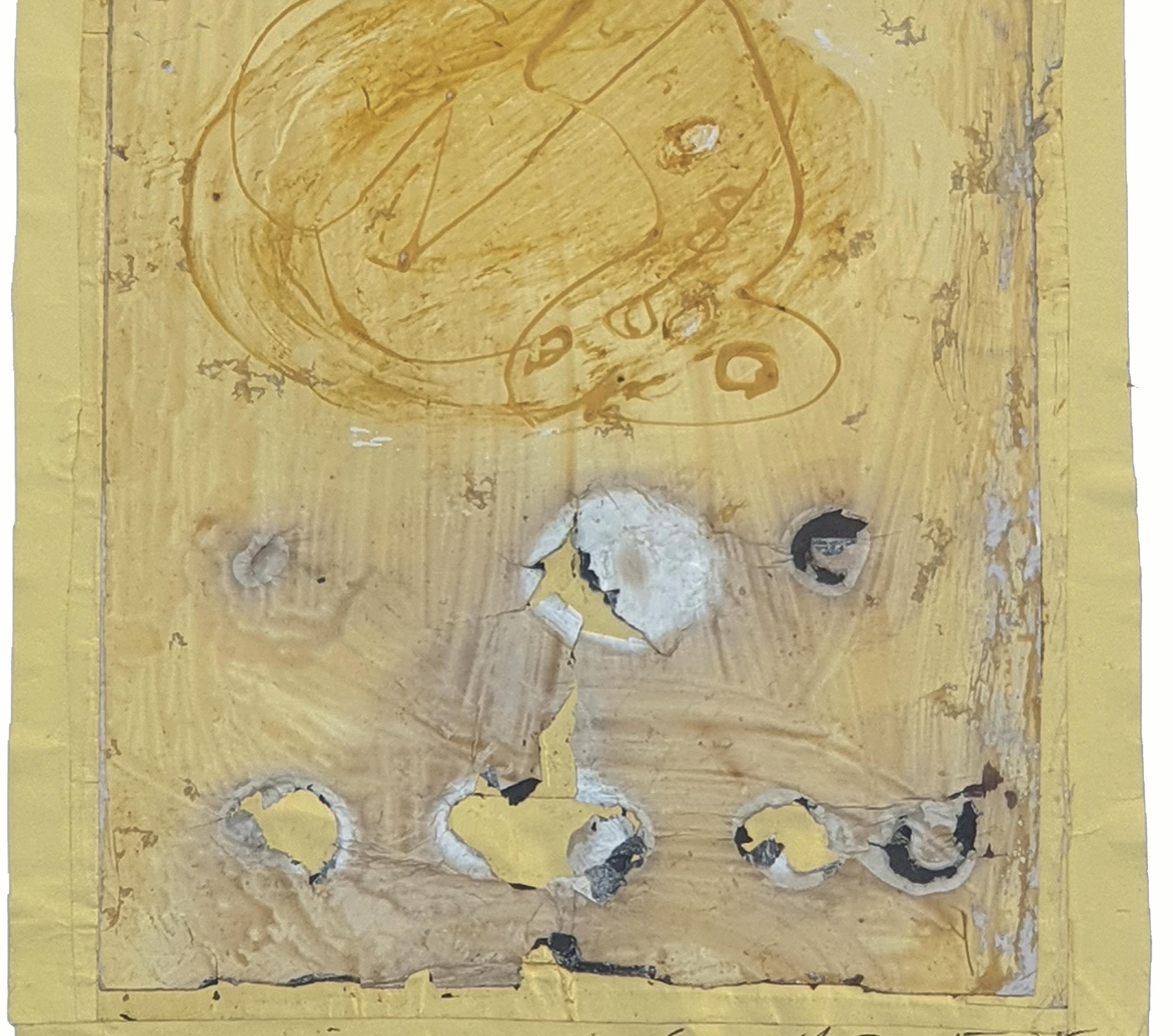 Collage Serie I, Acrilico, Fevicryl, Fuoco su lamina, Giallo, Marrone 