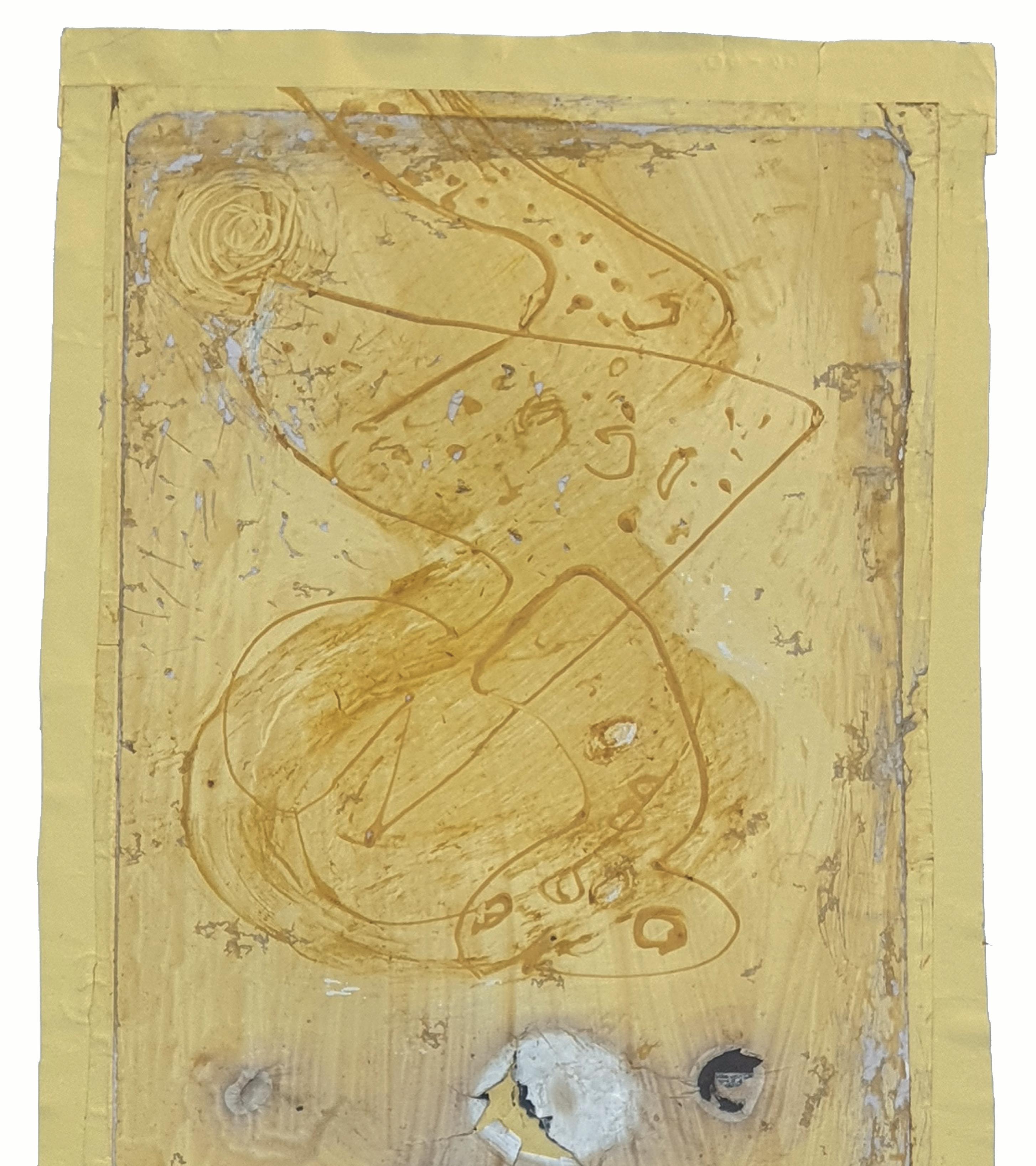 Collage Serie I, Acrilico, Fevicryl, Fuoco su lamina, Giallo, Marrone 