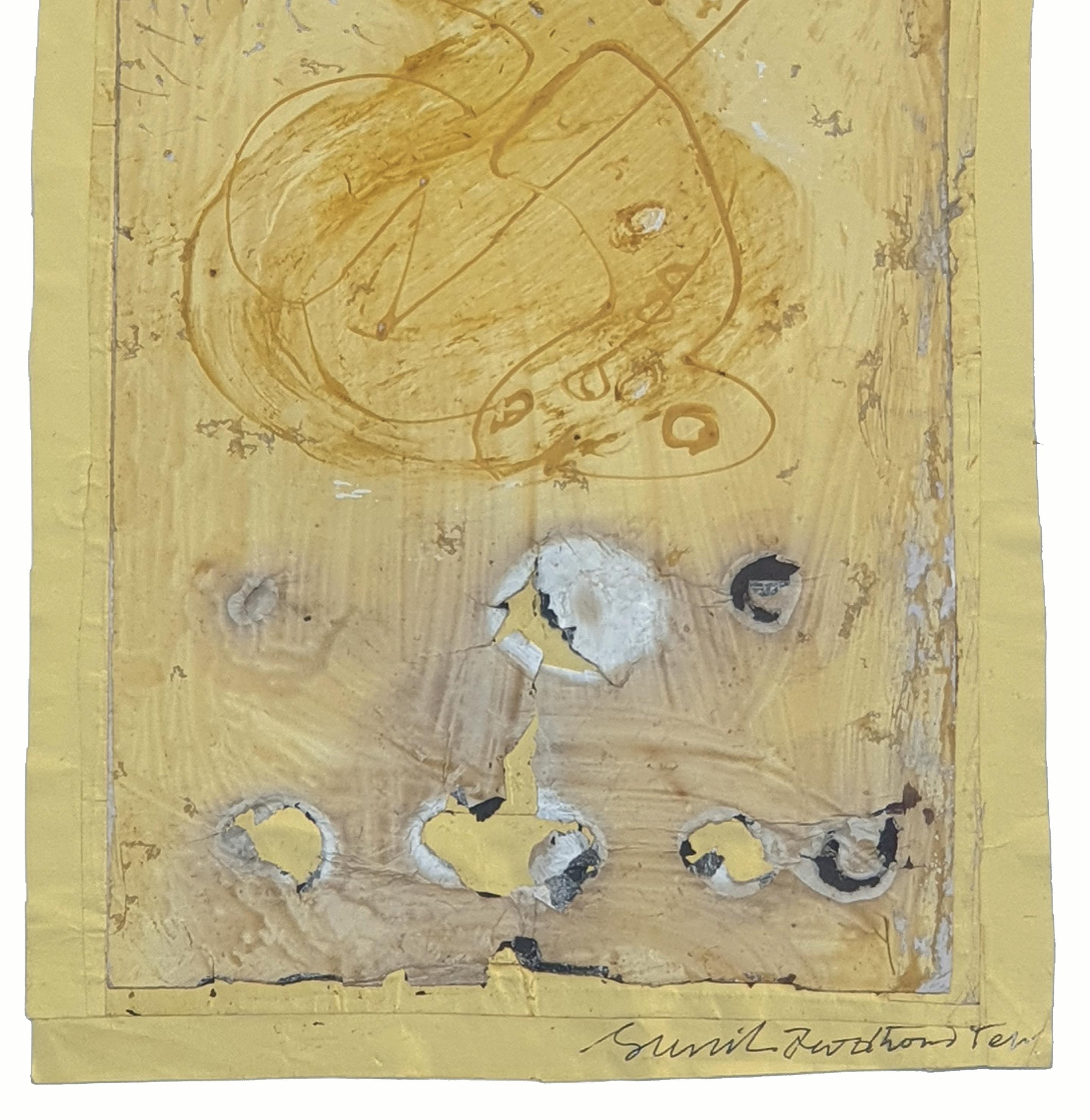 Collage Serie I, Acrilico, Fevicryl, Fuoco su lamina, Giallo, Marrone 
