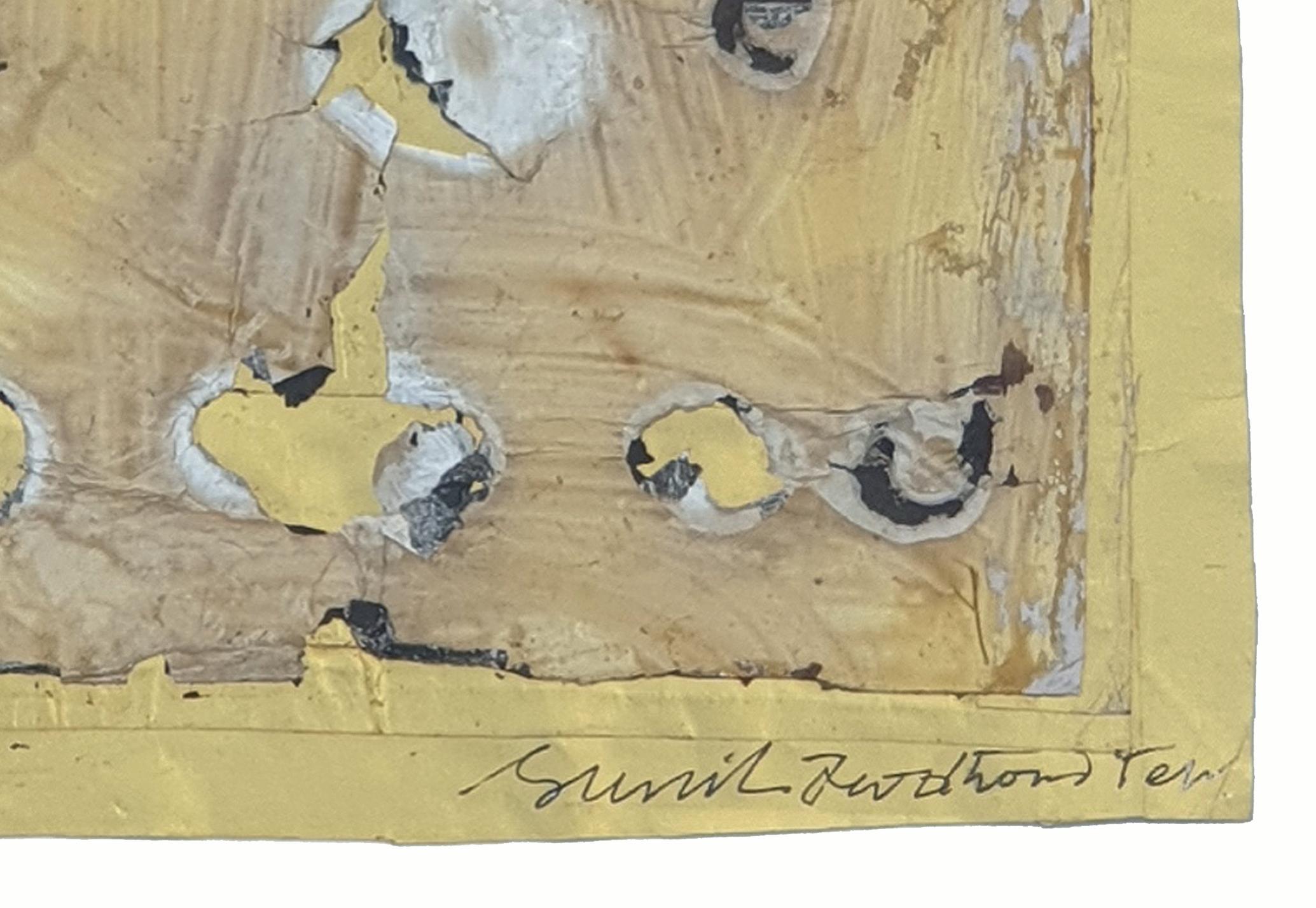 Collage Serie I, Acrilico, Fevicryl, Fuoco su lamina, Giallo, Marrone 