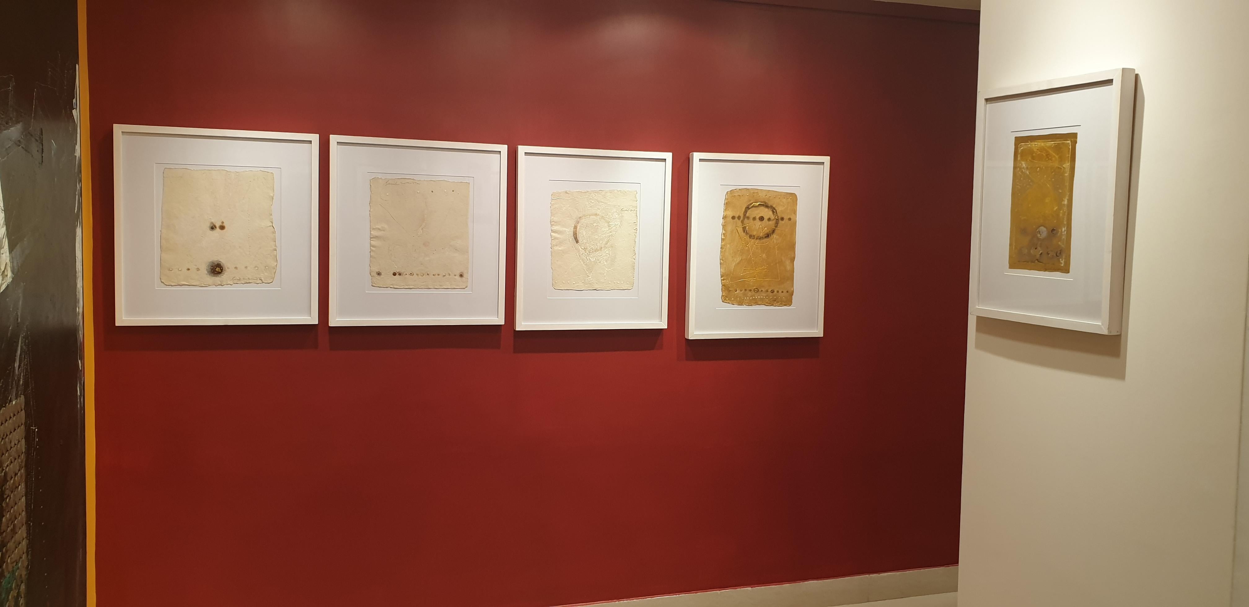 Collage Serie I, Acrilico, Fevicryl, Fuoco su lamina, Giallo, Marrone 