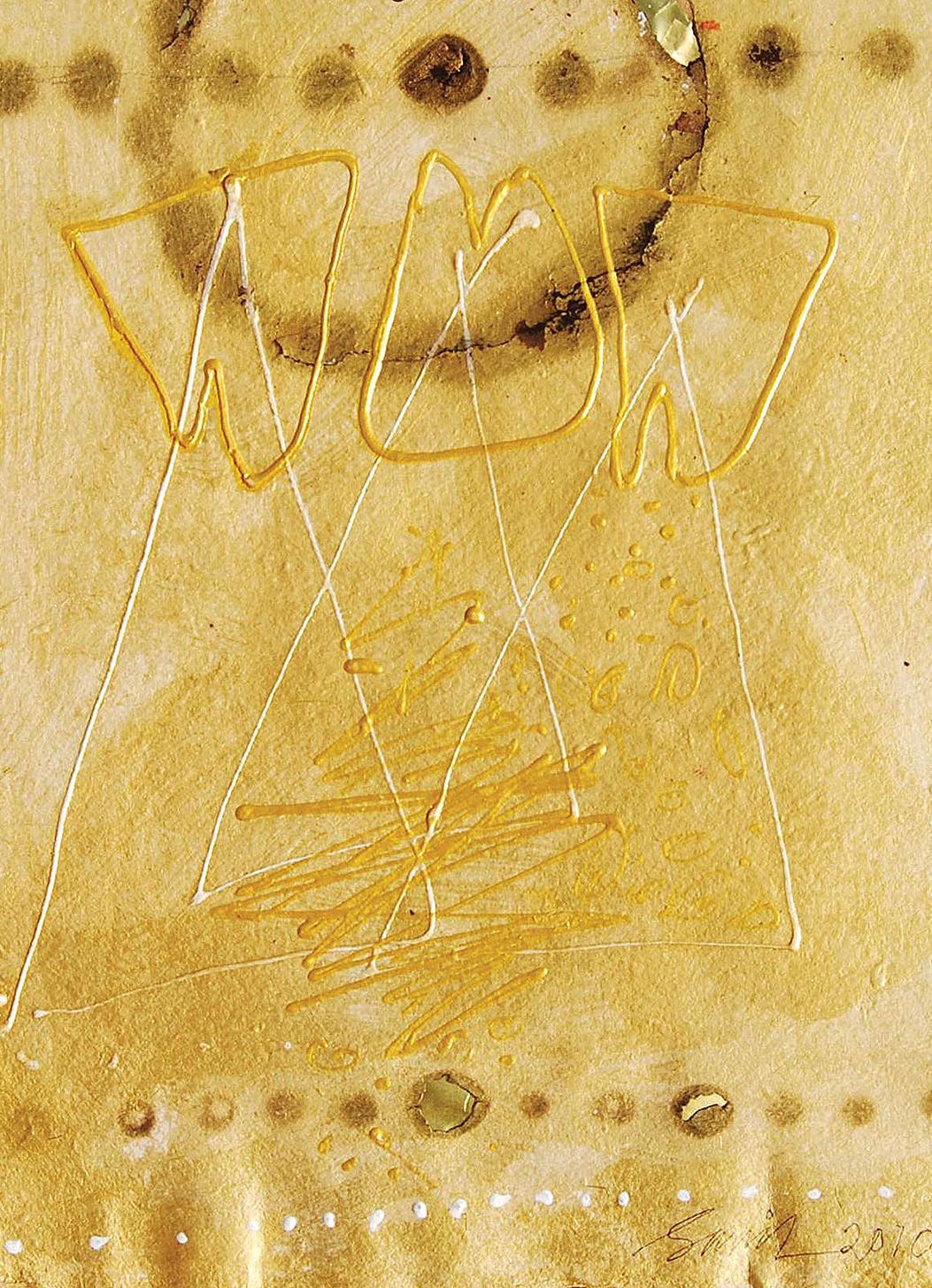Collage Serie V, Astratto, Tecnica mista, Fevicryl Fire, Lamina, Giallo 