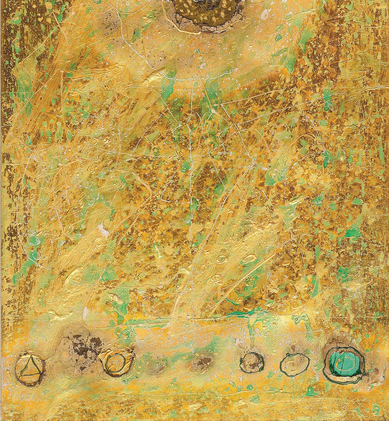 Collage Serie VII, Técnica mixta, Papel, Folio, Acrílico, Amarillo, Verde 