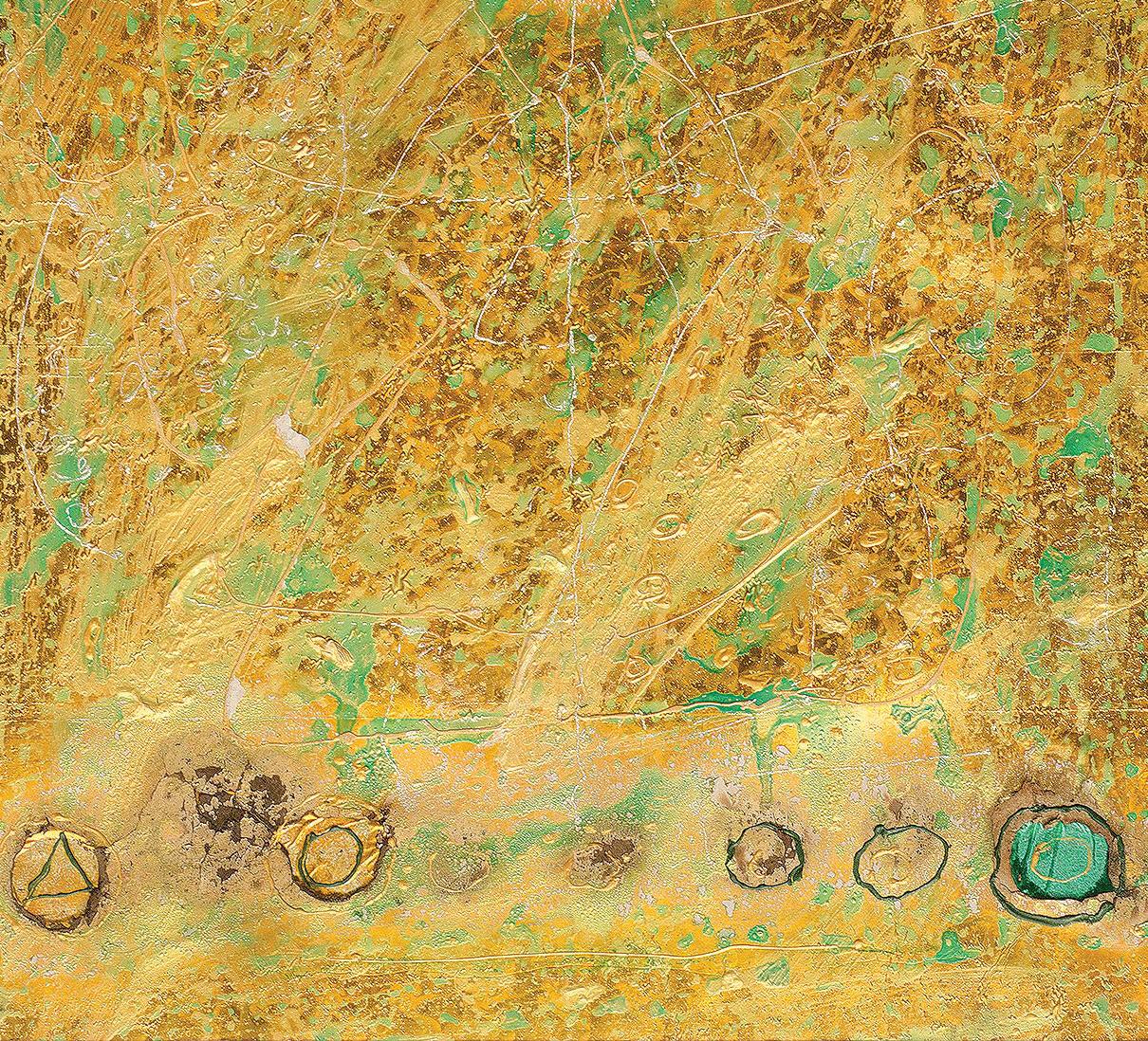 Collage Serie VII, Técnica mixta, Papel, Folio, Acrílico, Amarillo, Verde 