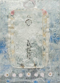 Collage Serie VIII, Astratto, Tecnica mista, Carta, Lamina, Acrilico, Blu "In magazzino"