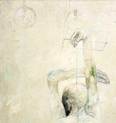 Série Confrontation, huile sur toile, nu, vert, de l'artiste indien « En stock »