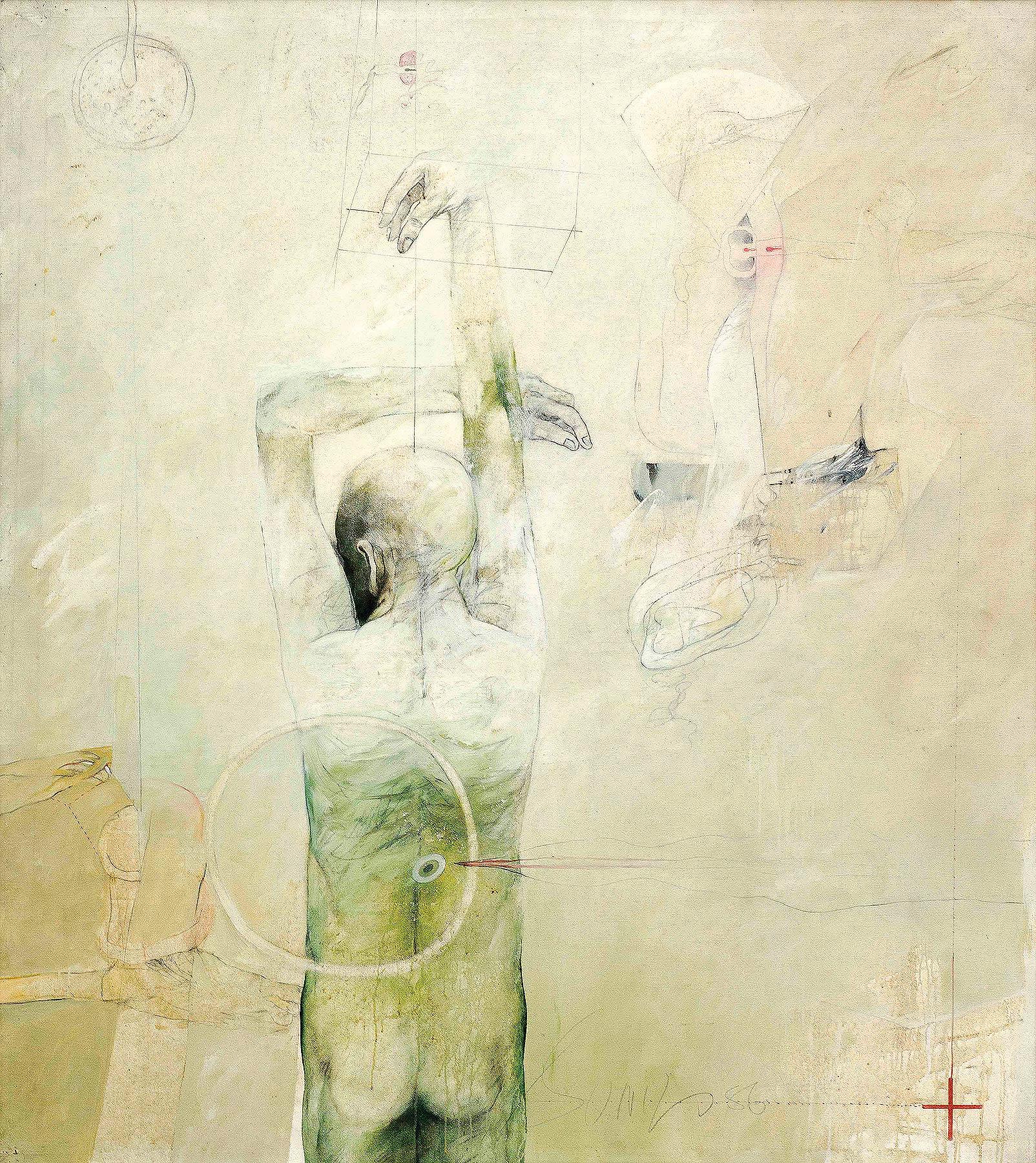 Serie Confrontación, Óleo sobre lienzo, Desnudo, Verde por Artista Indio "En Stock"