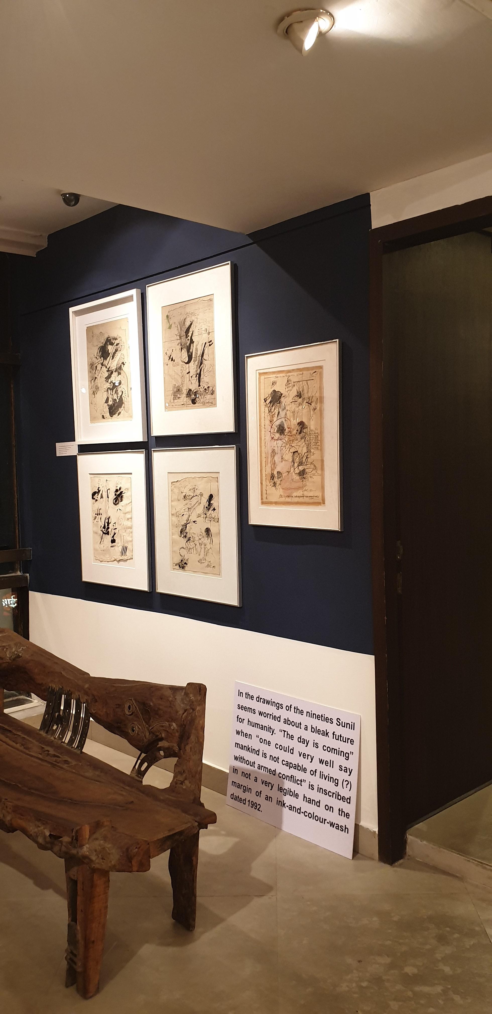 Disegni, inchiostro su carta spessa, nero, bianco di un artista indiano moderno 