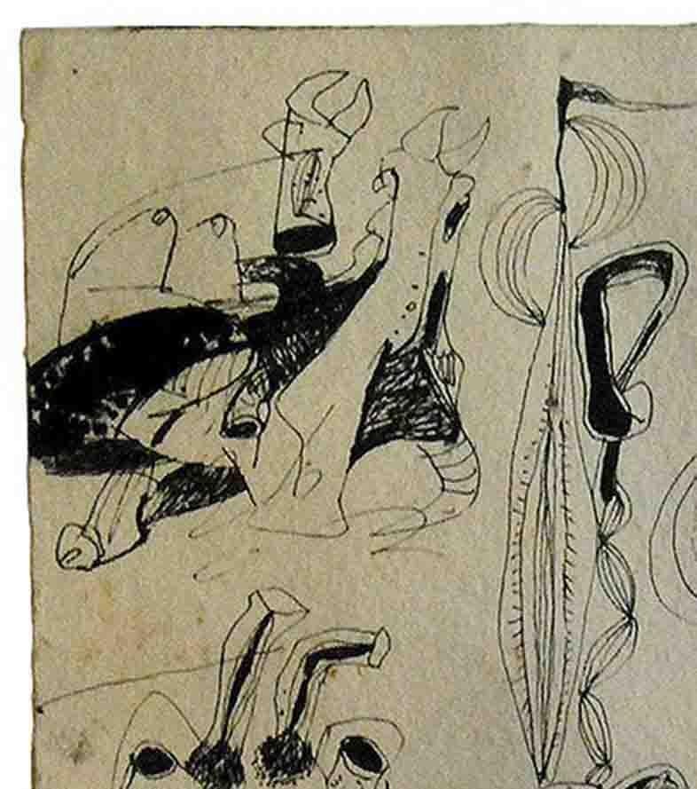Disegni, inchiostro su carta spessa, nero, bianco di un artista indiano moderno 