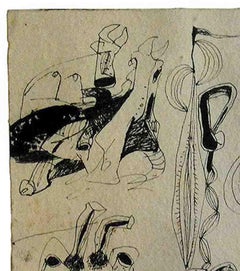 Dessins, encre sur papier épais, noir et blanc, de l'artiste indien moderne « En stock »